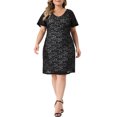 thumbnail image 2 of Agnes Orinda Women's Plus Size Dress V Neck Short Sleeves Cocktail Wedding Guest Bodycon Dress 2X Black, 2 of 6