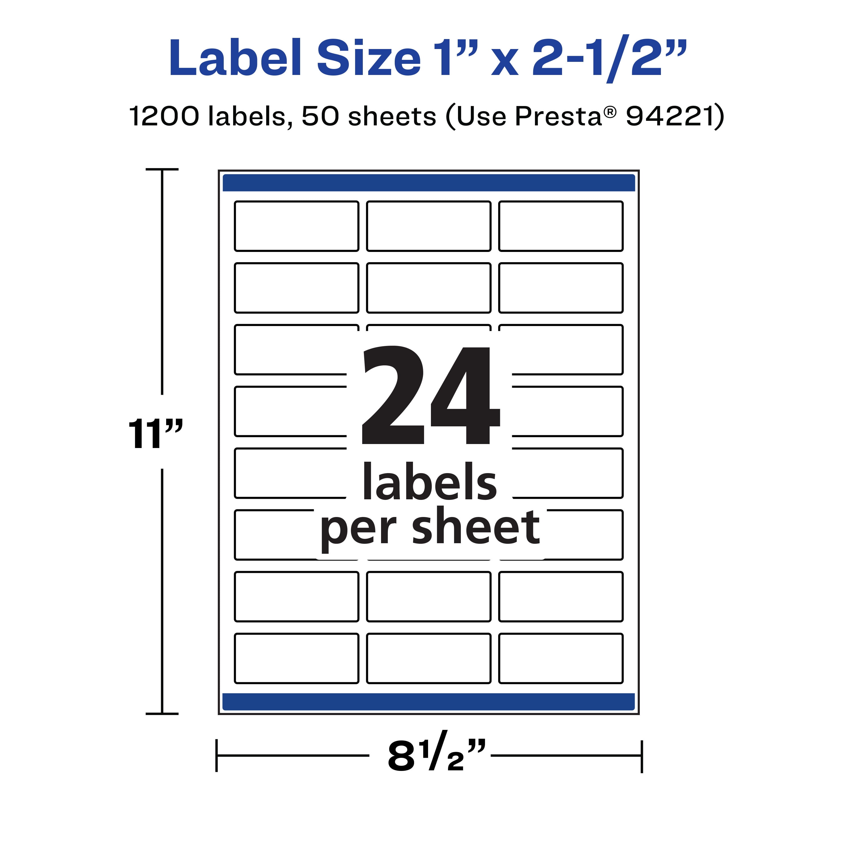 Avery Matte White Rectangle Labels, 1" x 2.5", 1,200 Labels