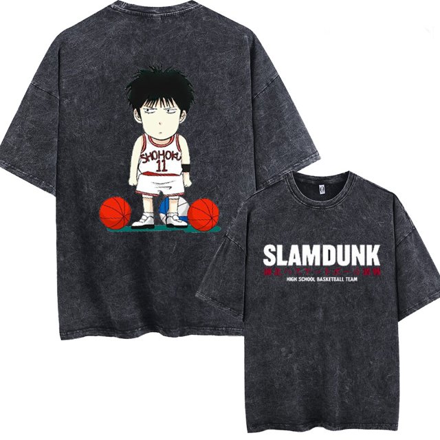 Camiseta de Anime Slam Dunk para hombres y mujeres, camisetas Retro lavadas, 100% algodón, Sakuragi, Hanamichi, kaade, Rukawa, Tops de Manga japonesa