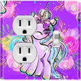 thumbnail image 1 of Metal Light Switch Plate Cover Purple Unicorn Rose Fairy Universe UNI006, 1 of 13