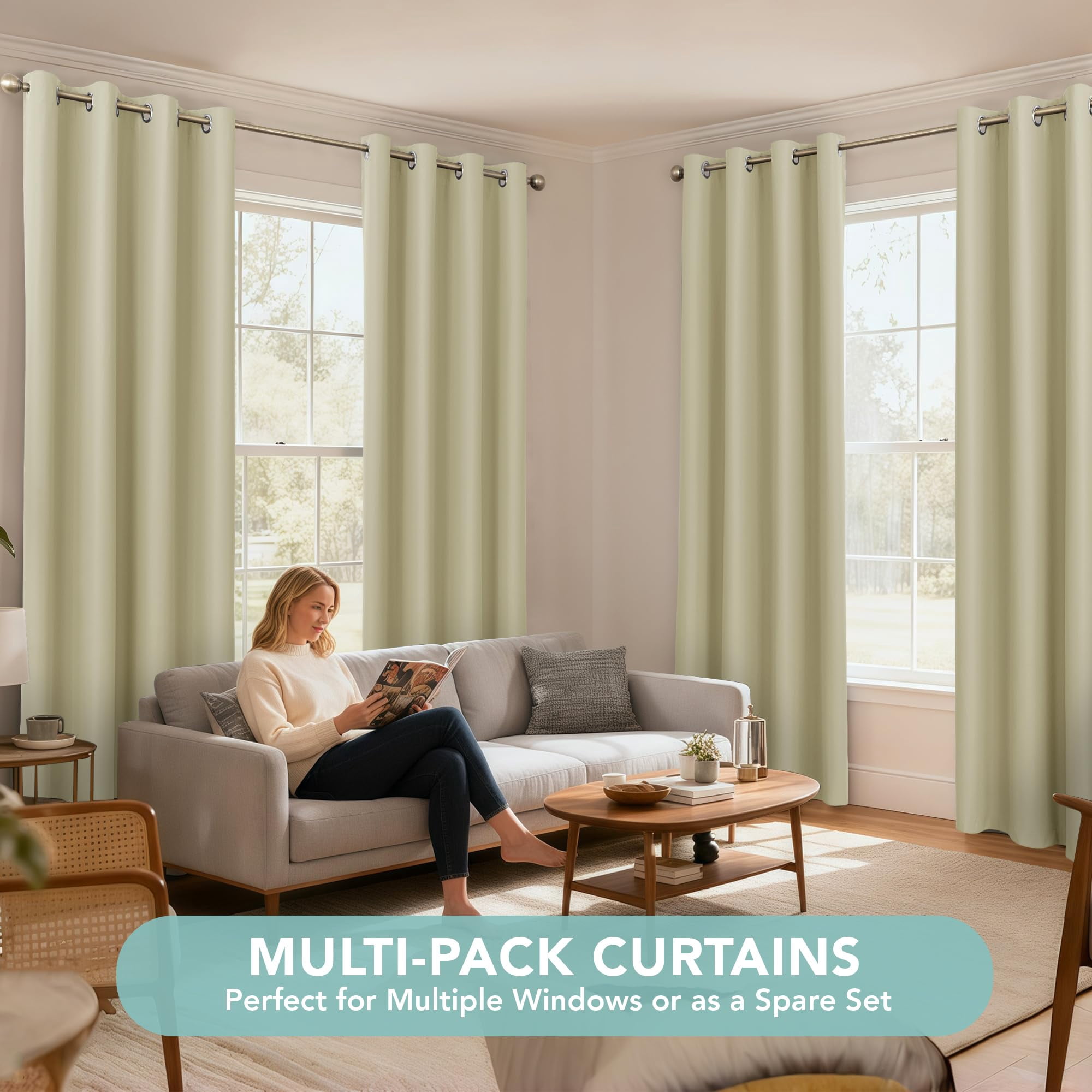 100% Blackout Curtains 84 inches Long, 4 Panels Full Light Blocking Privacy Protection Window Drapes, Grommet Total Room Darkening Curtain with Black Backing for Bedroom, Living Room, Grey