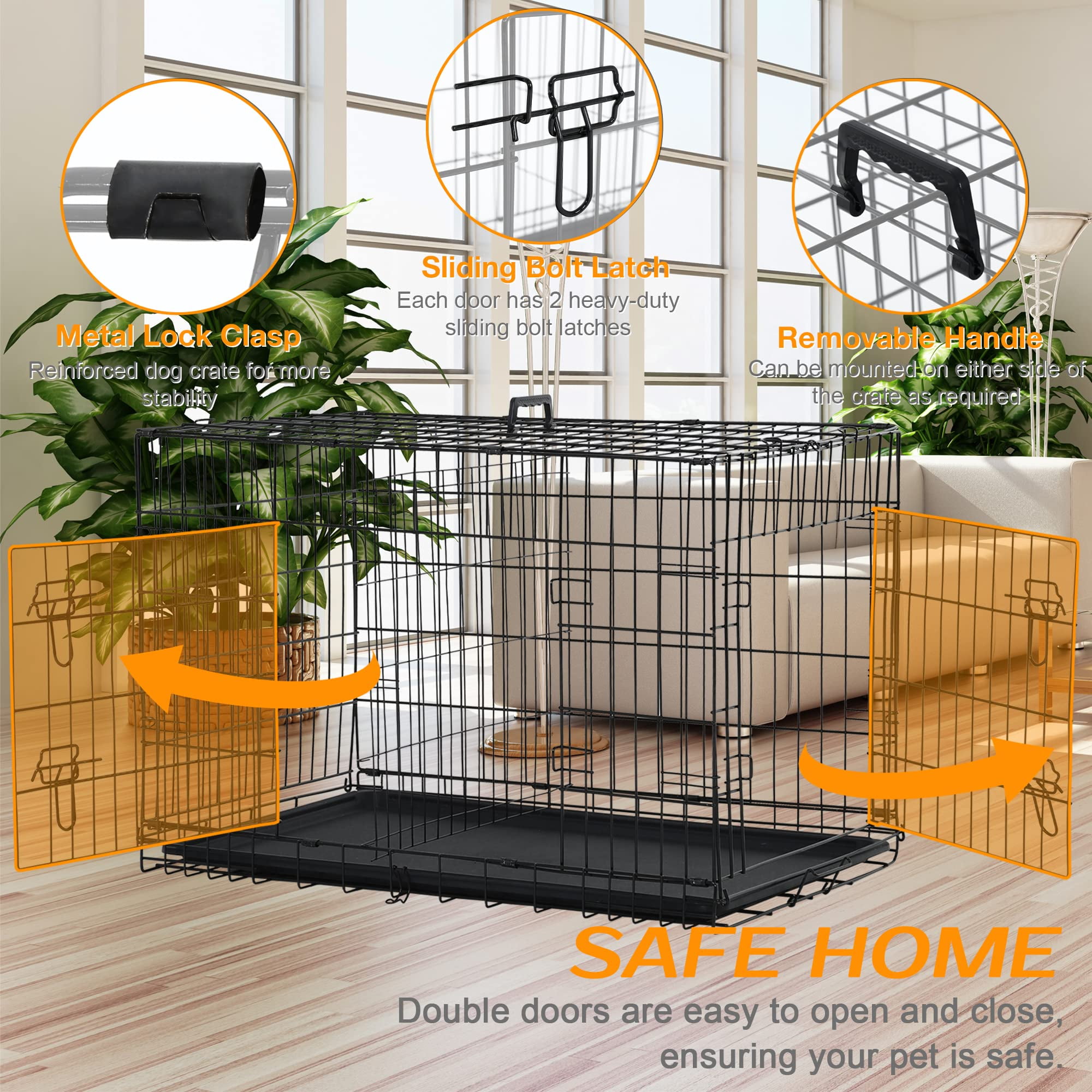 YRLLENSDAN 48 inch XXL Dog Crate Large Dog Crate for Large Dog Foldable Dog Crate with Divider Metal Dog Crate XXL Large Dog Kennel Indoor Large Dog Cage, Black