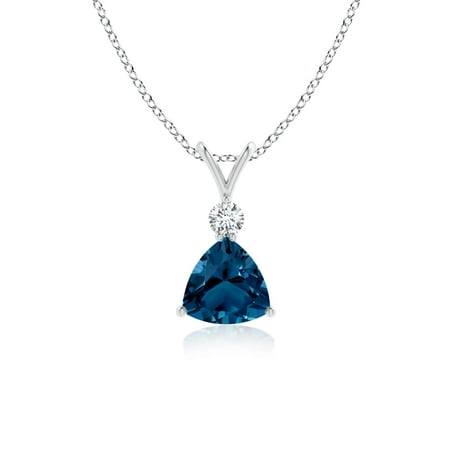 White Topaz Trillion Pendant - Mother's Day Jewelry - Trillion London Blue Topaz Solitaire Pendant with Diamond in 14K White Gold (6mm London Blue Topaz) - SP0749LBTD-WG-AAAA-6