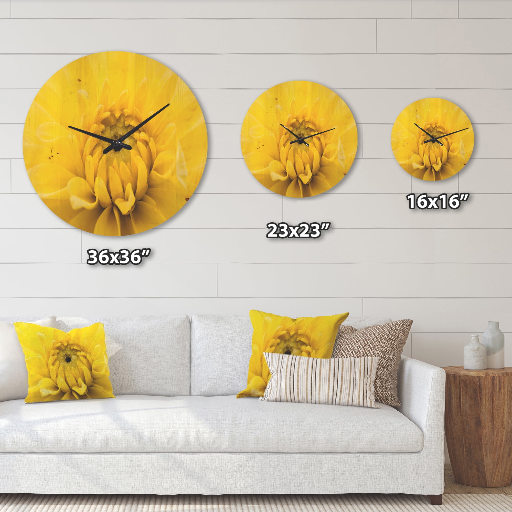 Designart 'Close Up Yellow Chrysanthemum Gold Flower ' Modern Wood Wall Clock