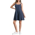 thumbnail image 2 of INSPIRE CHIC Women's Denim Dress Square Neck A-line Casual Tank Mini Dress XS Dark Blue, 2 of 6