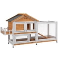 thumbnail image 1 of 65" Yellow Wooden Rabbit Hutch & Pet Playpen – Secure Indoor Home for 1-3 Rabbits, Storage Box, Easy-Clean Trays, Spacious Living Area, 35" H, 1 of 7