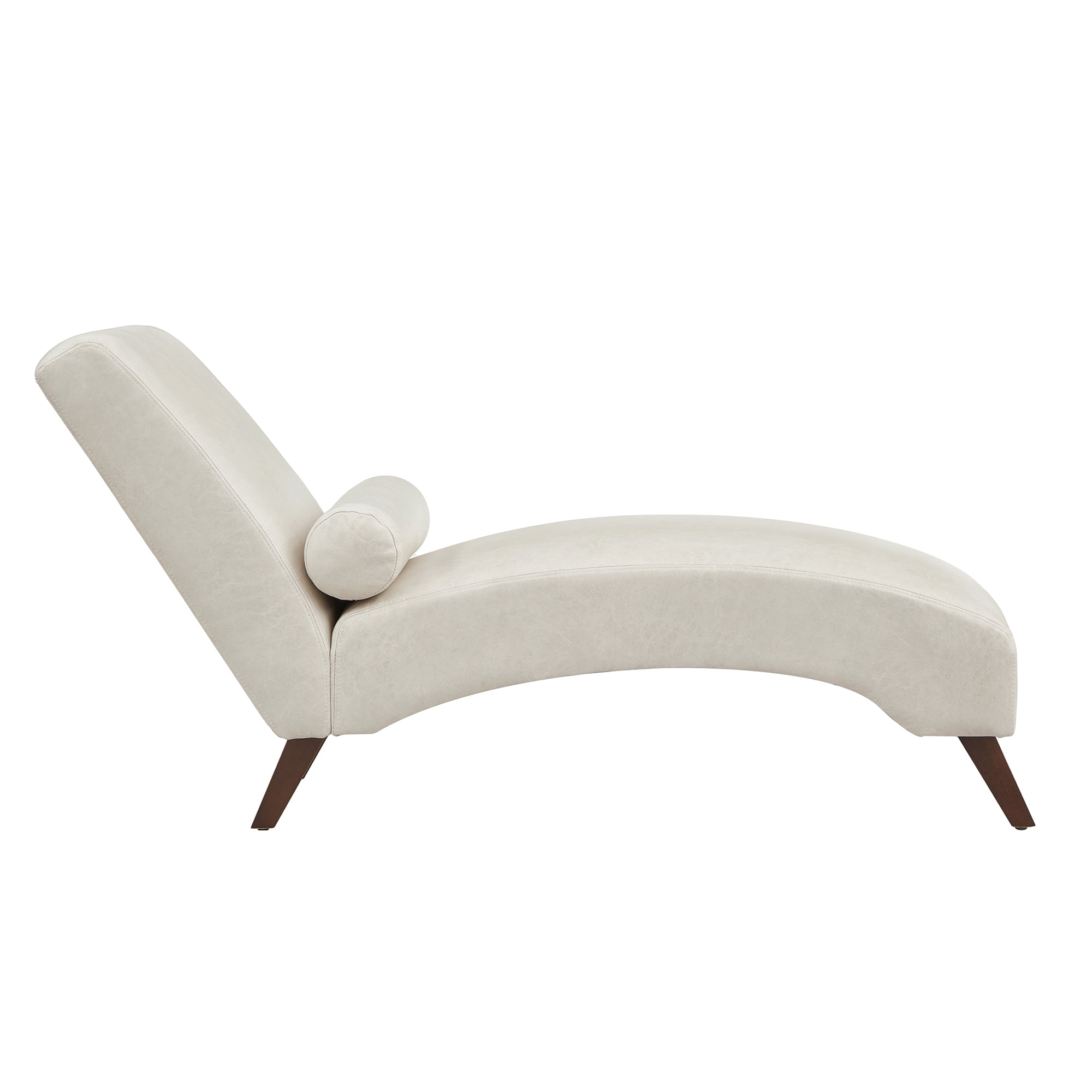 Leumius Chaise Lounge Chair with Bolster Pillow, Upholstered in Premium Tech Fabric, Mid-Century Modern Curved Lounger for Living Room, Bedroom and Reading Nook Beige