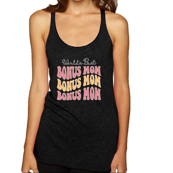 Wild Bobby, World's Best Bonus Mom Mother's Day Tri-Blend Racerback Tank Top, Vintage Black, Medium