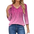 thumbnail image 3 of Fantaslook V Neck T Shirts for Women 3/4 Sleeve Tunic Tops Dressy Casual Blouses Boho Basics Tee Summer Fall Clothes, 3 of 8
