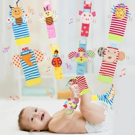 

Wrist Rattles Foot Finder Rattle Sock Baby Toddlor Toy Rattle Toy Arm Hand Bracelet Rattle Feet Leg Ankle Socks(8 pcs-B)