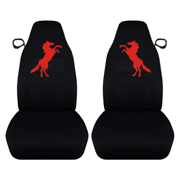 C5N-DC83-Designcovers Fits 1994-2004 Ford Mustang with Red Standing Horse Cotton Seat Covers:Black