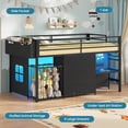thumbnail image 2 of Twin Size Loft Bed with Desk & 6 Drawers, Metal Loft Bed with LED Lights, Stuffed Animal Cage, Safety Guardrail, Play Zone, No Box Spring Needed, Black, 2 of 8