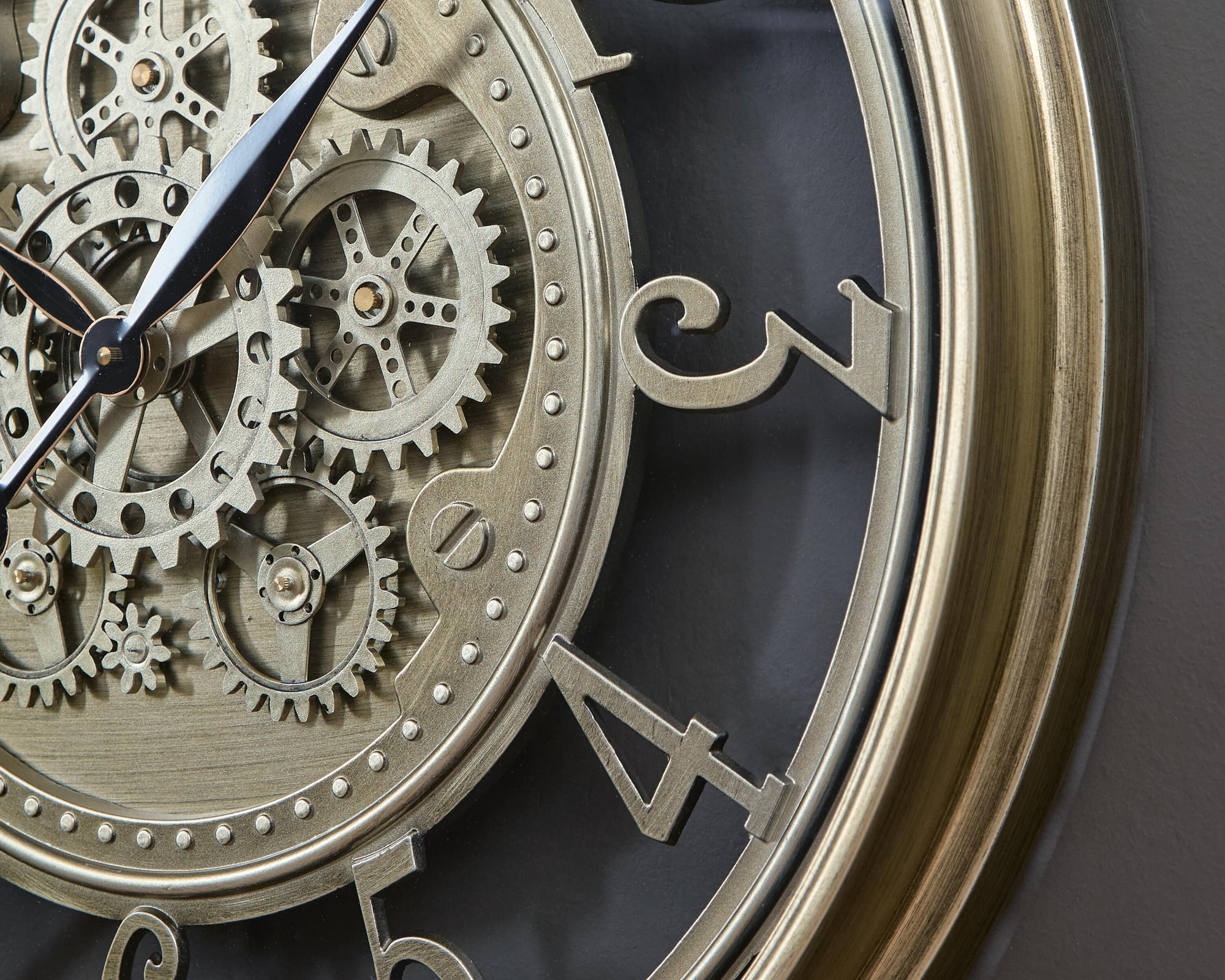 Signature Design by Ashley Gilover Wall Clock, Vintage Gear Design, Champagne Finish