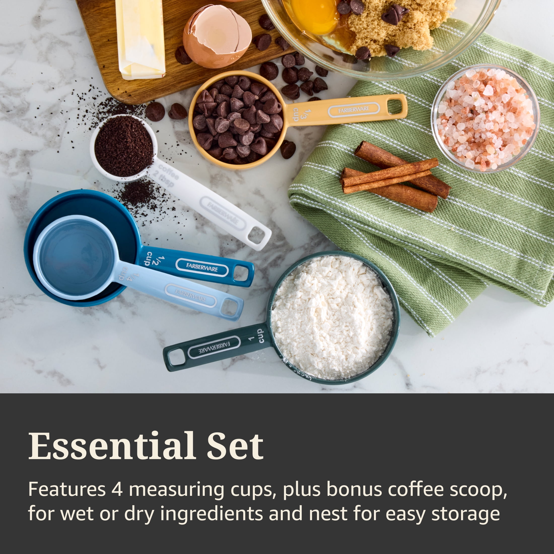 Farberware Professional Measuring Cup Set with Bonus Coffee Scoop, Assorted Colors