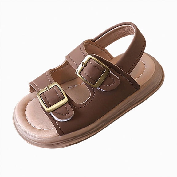 Ymyiu Toddler Sandals Boys Wide Toe Box Toddler Sandals Boys Girls Cork Footbed Open-toe Sandal Comfort Double Buckle Slip-on Shoes with Adjustable Back Strap Size 8(Khaki, Toddler 8)