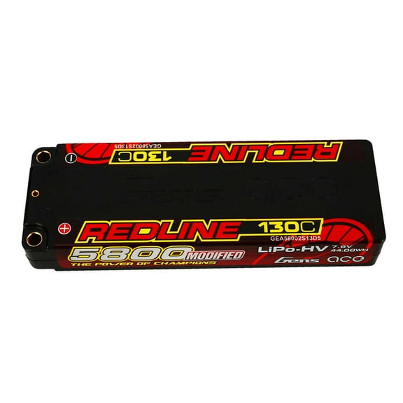 Gens ace Redline Series 5800mAh 2S 7.6V 130C HV Hardcase Lipo Battery (56#) with 5.0mm Bullet Connector