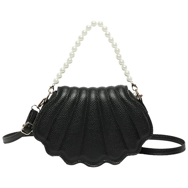 Bolso Cadena Perlas Cruzado Concha Mar Cuero PU para Mujeres Y Niñas Al Aire Libre