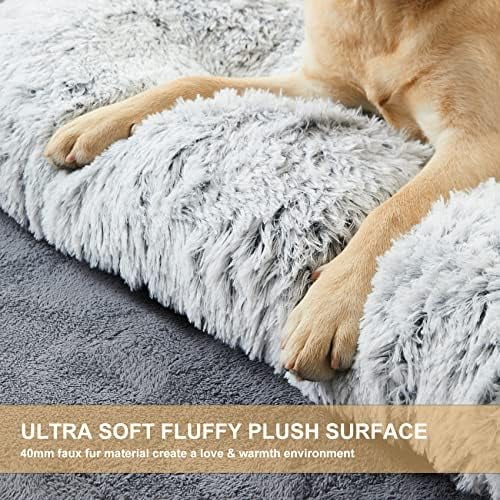 Dog Beds for Large Dogs, Plush Dog Crate Bed Fluffy Cozy Kennel Pad for Sleeping &Ease Anxiety, Washable Pet Mats with Anti-Slip Bottom for Large Medium Dogs, Pet Bed Grey