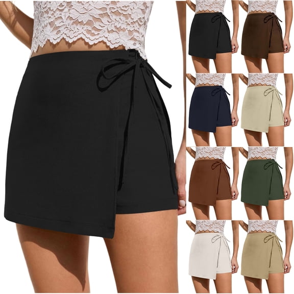 Purcolt Women's Wrap Skort with Built-In Shorts, High Waist Pull-On Mini Length A-Line Athletic Shape Lightweight Stretch for Tennis Golf and Everyday Wear