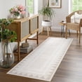 thumbnail image 2 of Modern Runner Rug 2x6 Low Pile Washable Rug – Modern Geometric Bordered Solid Area Carpet with TPR Non Slip Backing, Soft Non Shedding Neutral Floor Mat for Living Room, Bedroom & Nursery, 2 of 8