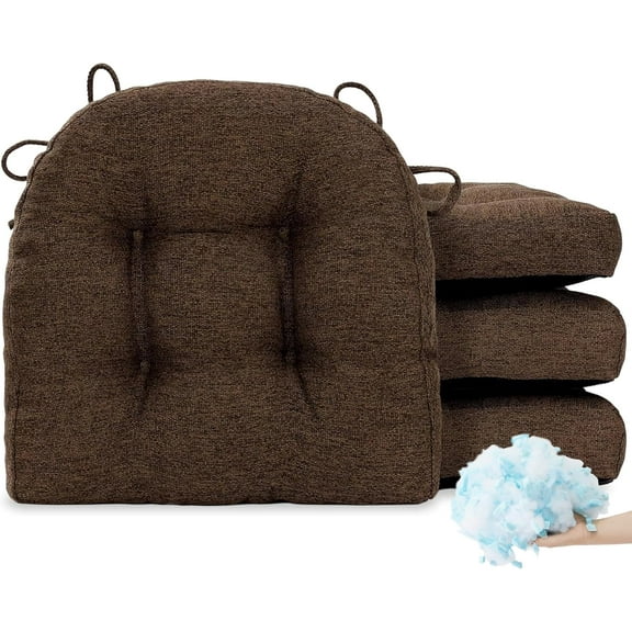 Chair Cushions for Dining Chairs Kitchen Seat Cushions Room Set of 4 Pads with Ties Indoor Non Slip Office 18 x 18 Inch, Dark Brown