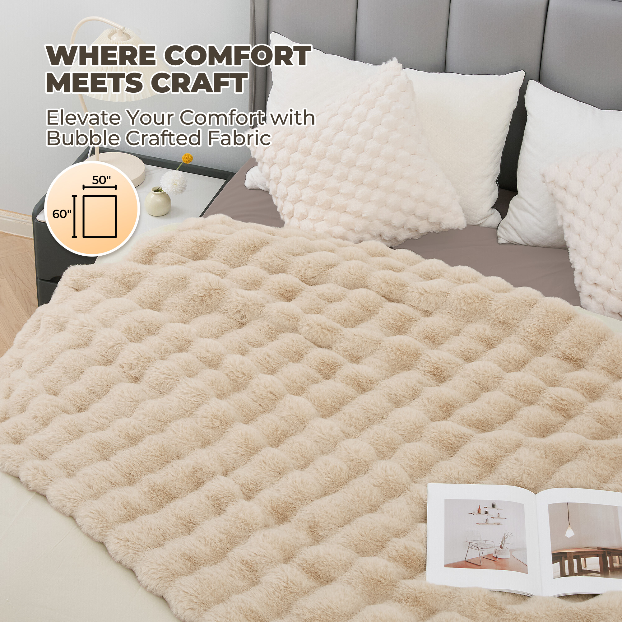MARNUR Electric Heated Throw Blanket, 50x60 Inches, Khaki photo 3