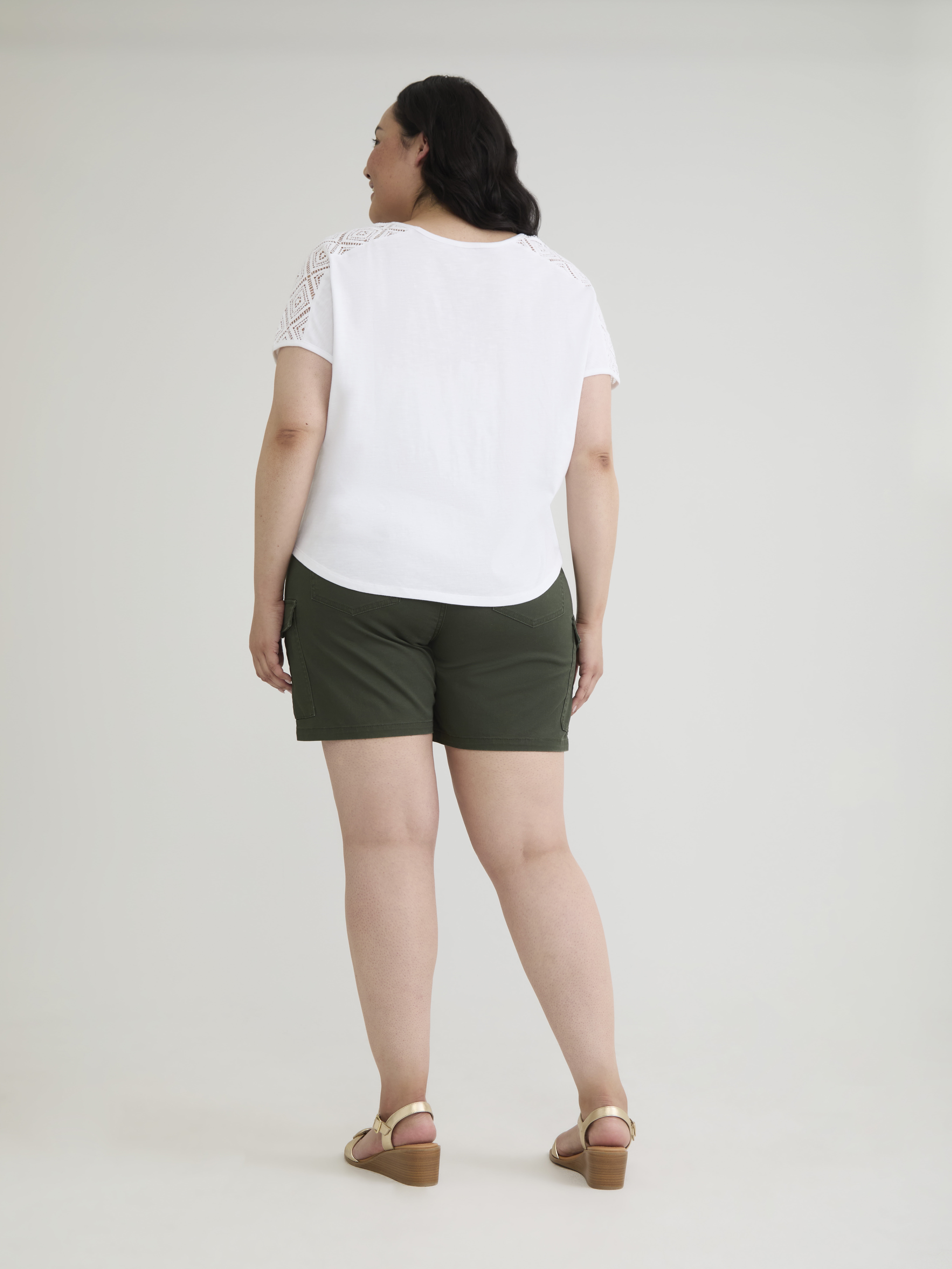 Terra & Sky Women's Plus V-Neck Crochet Dolman Cotton Tee, Sizes 0X-5X