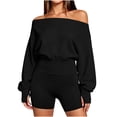 thumbnail image 3 of Bxsruta Womens Off Shoulder Tops Long Sleeve Banded Waist Blouses Casual Pullover, 3 of 6