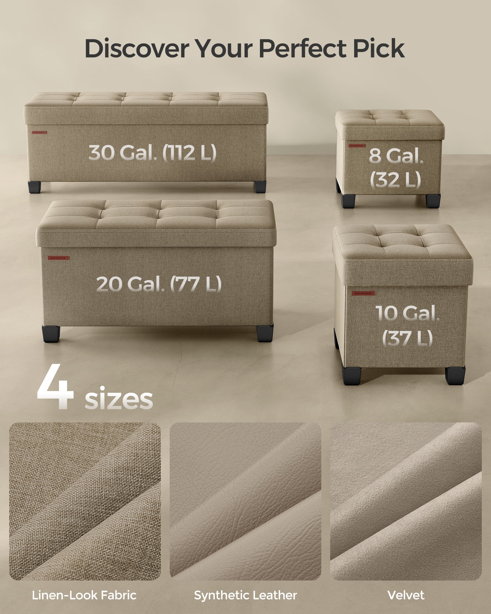 SONGMICS 43" Storage Ottoman Bench Foldable Ottoman with Storage Ottoman for Bedroom Living Room Camel Brown