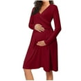 thumbnail image 1 of WUANDIXFA Robe de Maternité Automne Robe de Maternité Décontractée à Manches Longues de Couleur Unie pour l'Allaitement avec Poche Bourgogne,P, 1 of 2