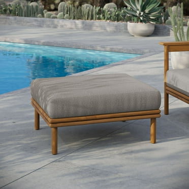 Modway Wren Outdoor Patio Teak Wood Ottoman in Natural Driftwood