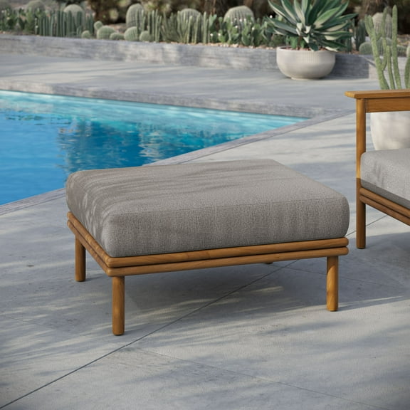 Modway Wren Outdoor Patio Teak Wood Ottoman in Natural Driftwood