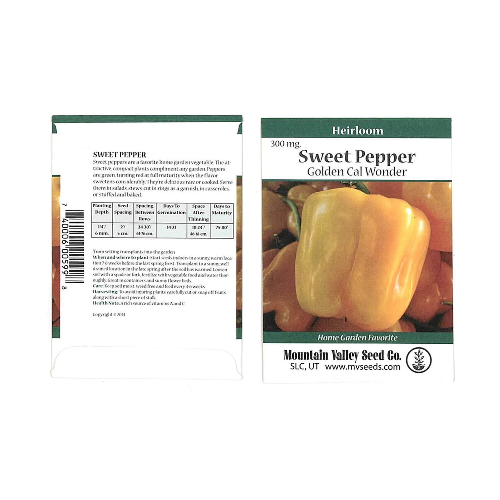 Golden Cal Wonder Bell Pepper Seed Non GMO Seed Pack Packet 80 Seeds Grow Your Own Garden Vegetable Seeds Gift Gardener