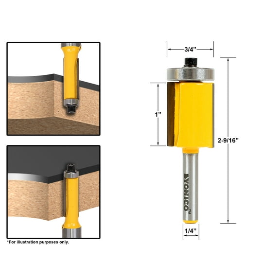 Yonico Flush Trim Router Bit End Bearing - 3/4"W X 1"H - 1/4" Shank - 14148q