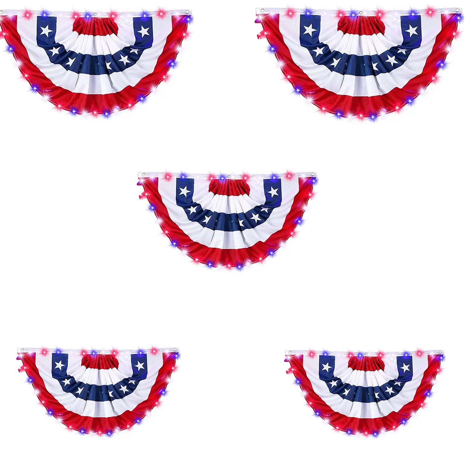 LED Light Patriotic Bunting Flag, USA Pleated Fan Flag for 4th of July Decorations, Outdoor Garden Porch Yard Decor, Nylon Weather-Resistant Banner