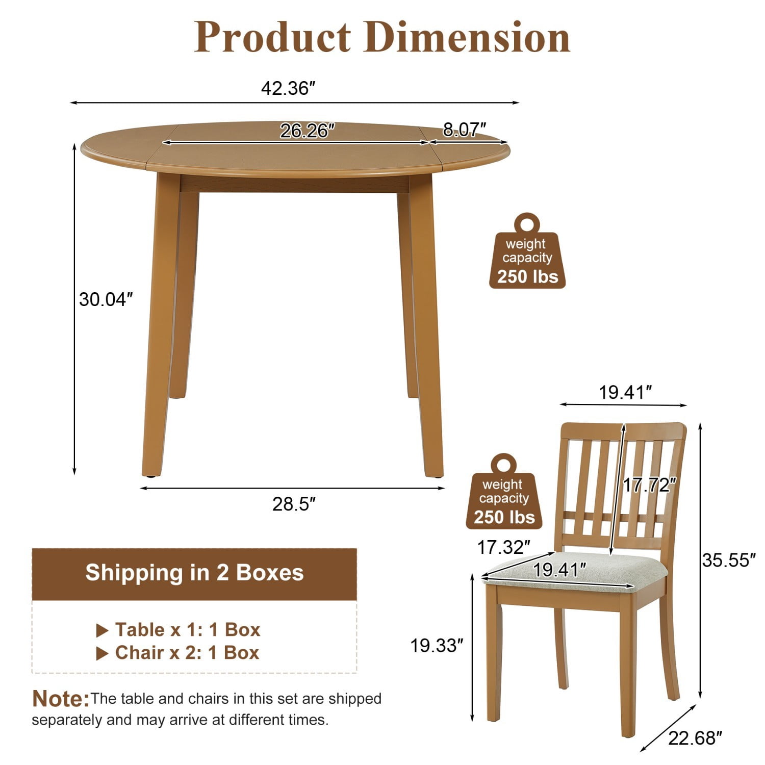 3-Piece Round Dining Table Set for 2 People Folding Wood Dining Table with 2 Upholstered Chairs Space Saving Dining Set for Small Apartment Kitchen Dining Area, Light Brown
