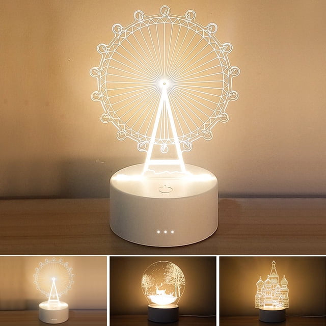 Xihbxyly Lámpara de Noche 3D, Luz Que Cambia de 7 Colores, Alimentación Led, Funciona con Usb o Pilas, Suave y Segura, Decoración de Habitación, Ideal para Regalo, Diseño Portátil, Tamaño de 20 Cm, B