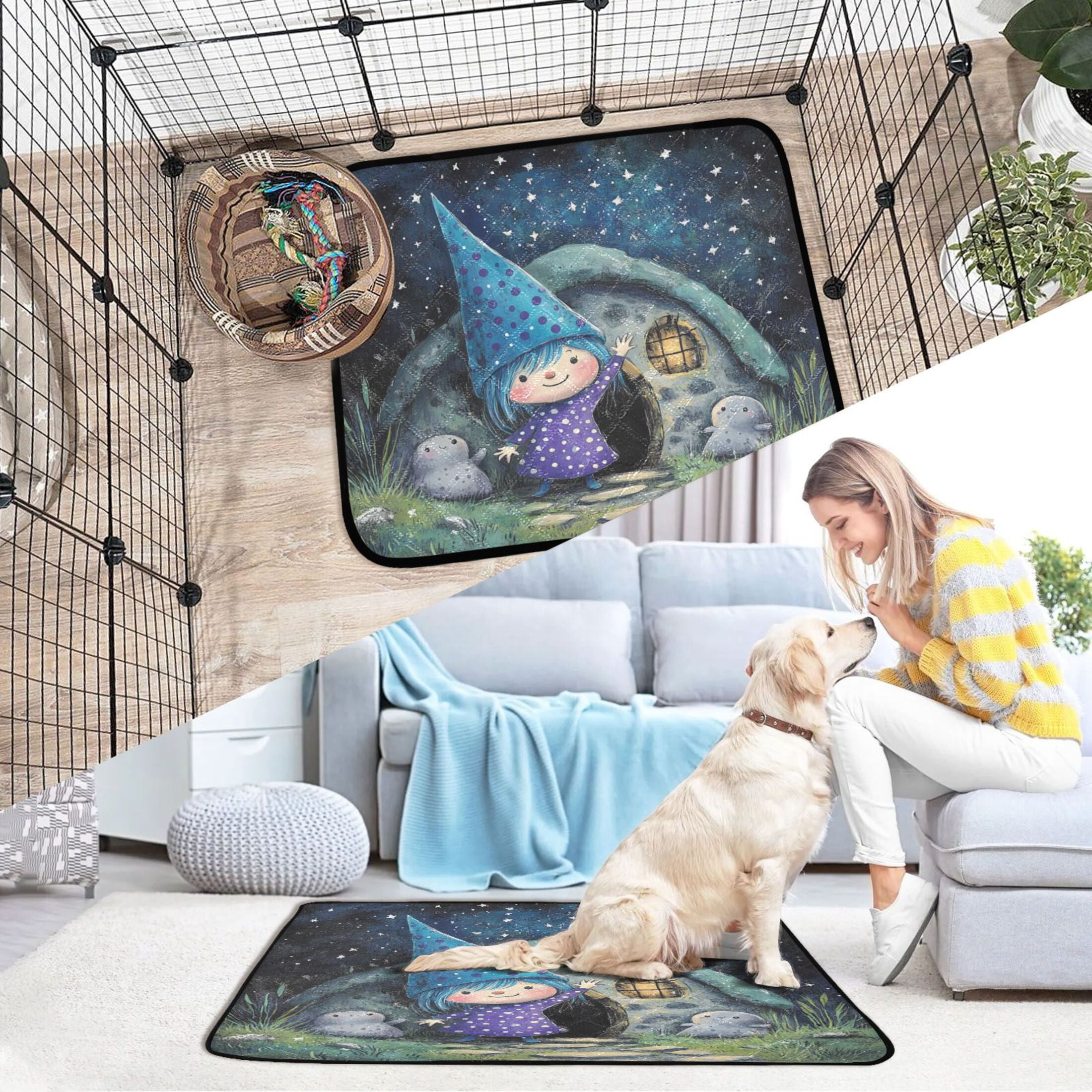 Qxltty The Blue Fairy Cat litter Pads Pet Set of 3 Diaper Mats Center Anti-leakage Layer Absorbent Soft and Comfortable