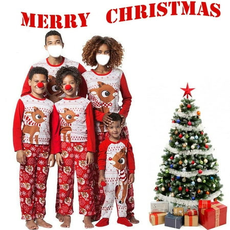 

Christmas Family Matching Pajamas Set Adult Kids Deer Printed Tops+Long Pants Holiday Loungewear Sleepwear PJs Set