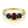 thumbnail image 2 of Gem Stone King 2.22 Ct Oval Red Rhodolite Garnet Blue Sapphire 18K Yellow Gold Plated Silver Moissanite Ring (Size 7), 2 of 4