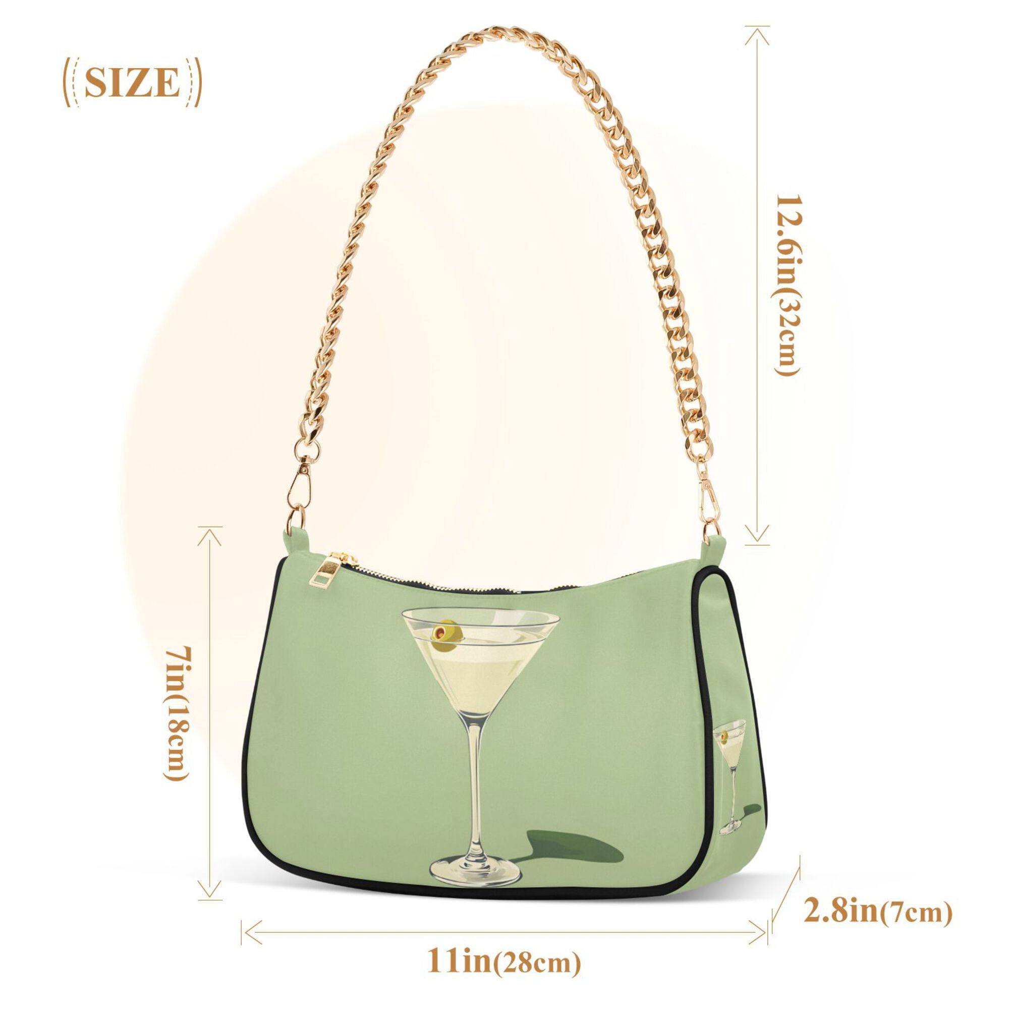 FORMRS Womens Shoulder Bag with Chain Strap Clutch Purse Cute Tote Handbag, Light Green Martini