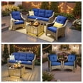 thumbnail image 3 of Ovios 4 Pieces Outdoor Furniture Set High Back All-Weather Wicker Patio Conversation Set with Solar Light Coffee Table, Navy Blue, 3 of 10
