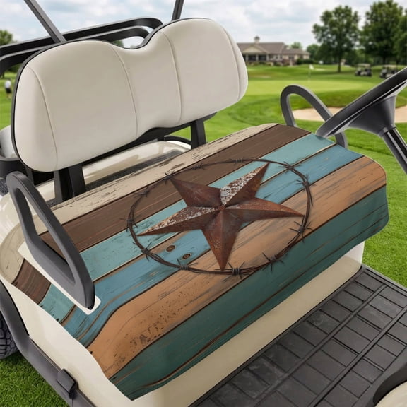 Golf Cart Seat Covers for 2 Seater,Texas Star Retro Microfiber Cart Seat Towel Blanket,Teal Brown Farmhouse Wooden Country Absorbent Breathable Non Slip Bench Seats Protector for Golf Course 51"x31"