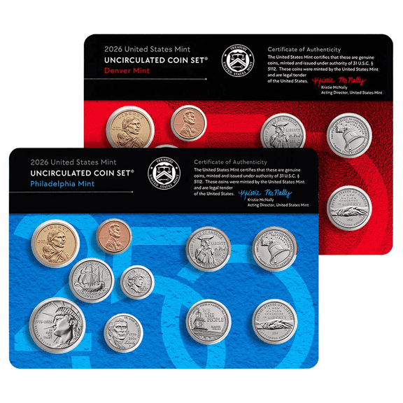 Collectible 2026 Semiquincentennial Uncirculated Coin Set, P & D, US Mint