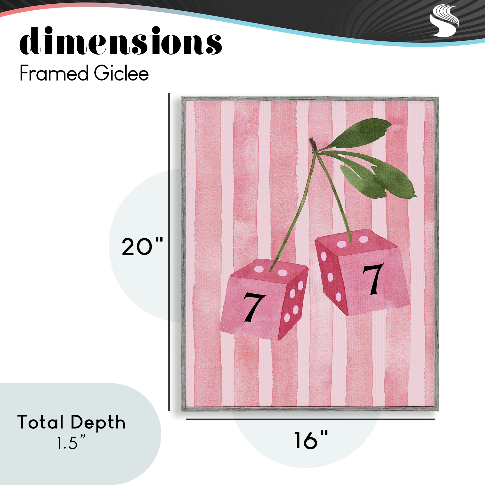 Lucky Number 7 Cherry Dice Gray Framed Giclee Art, design by Nina Jacobs