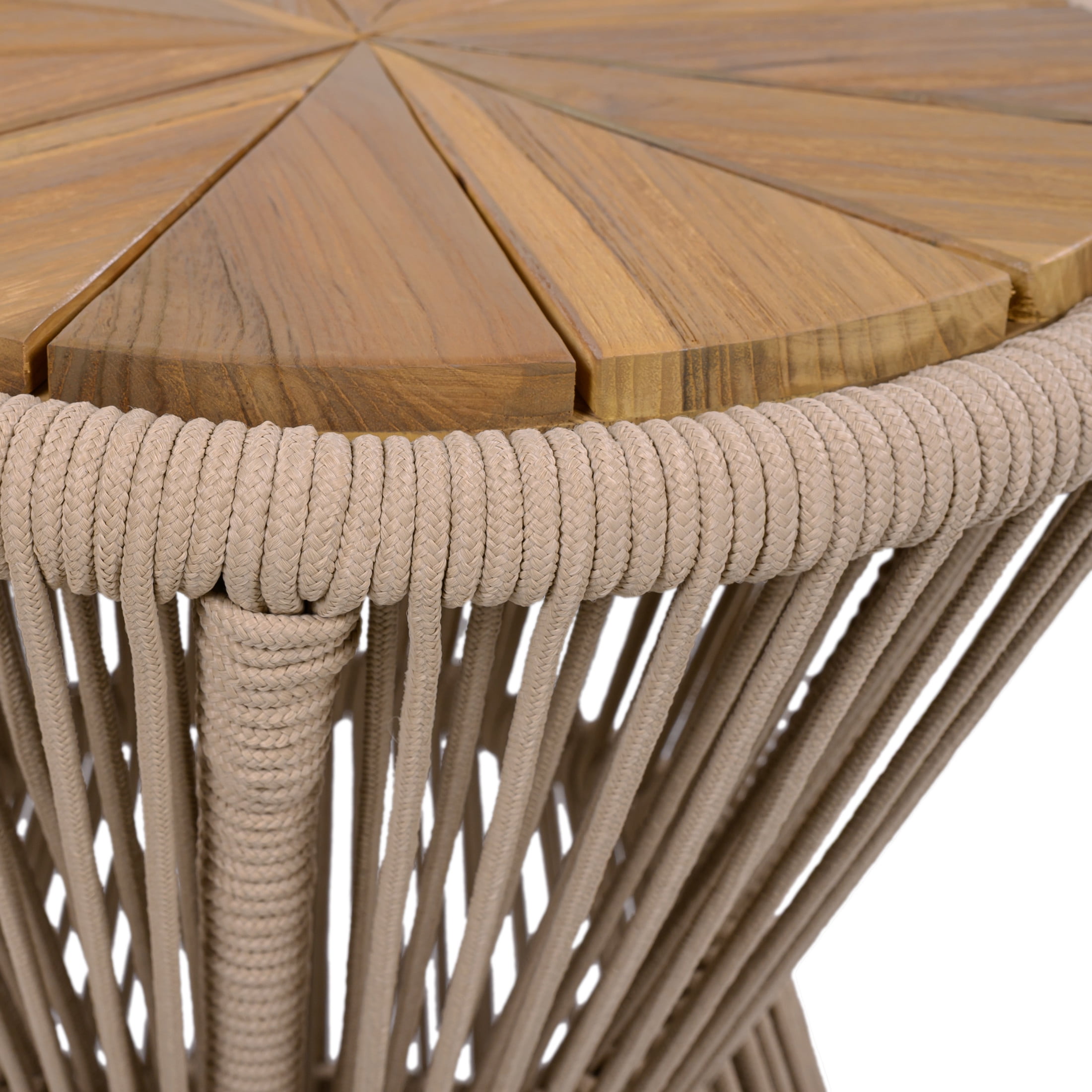 Christopher Knight Home Small Outdoor Side Table, Woven Rope Patio End Table, Beige + Light Teak