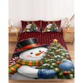 thumbnail image 2 of Full Size Fitted Sheet Set - Red Christmas 3 Piece Bedding Sets 16" Deep Pocket Fitted Sheet with 2 Pillowcases, Xmas Snowman Tree Snowflake Red Checked Brushed Microfiber Hotel Luxury Bed Sheets, 2 of 9