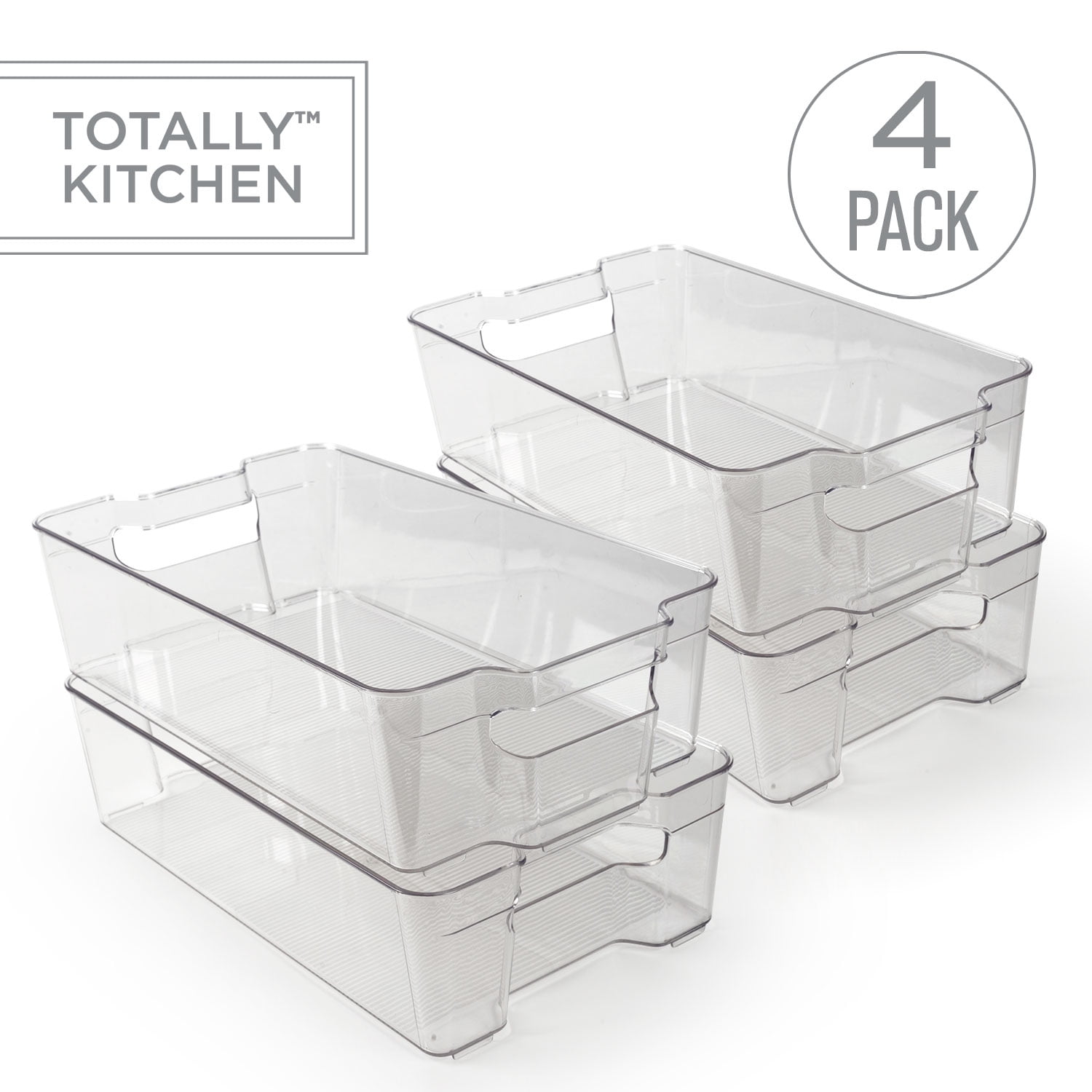 Lachesis Stackable Refrigerator Organizer Bins, Fridge Clear Bins with Handles Kitchen Organizer Container for Freezer, Pantry, Cabinets, Drawer, Shelves