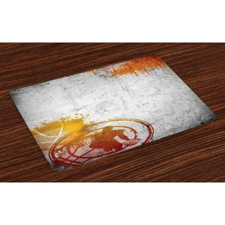 Concrete Fabric - Basketball Placemats Set of 4 Basketball Streetball and Paint Stains Image on Concrete Wall Rustic Print, Washable Fabric Place Mats for Dining Room Kitchen Table Decor,Charcoal Orange, by Ambesonne