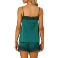 thumbnail image 3 of Conjuntos de pijama de satén para mujer INSPIRE CHIC con tirantes de encaje y pantalones cortos, 2 piezas, conjuntos de lounge de seda, S Verde Oscuro, 3 of 6